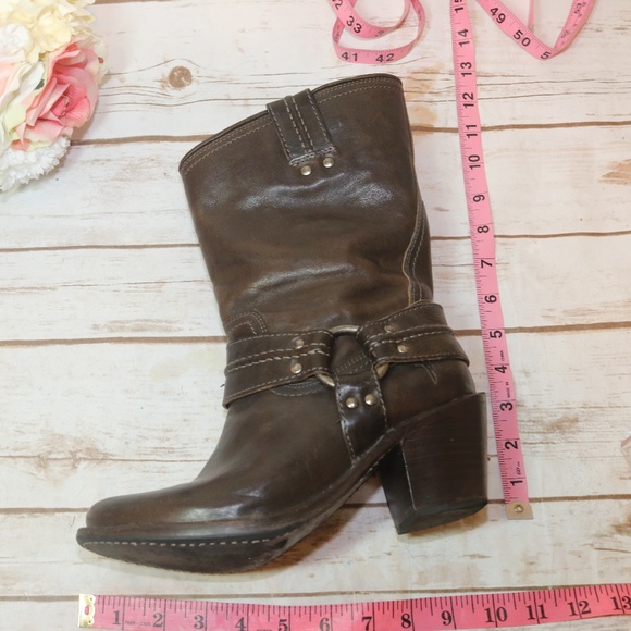 FRYE Boots Brown Leather Distressed Buckle Sz. 7.5 - Picture 8 of 8